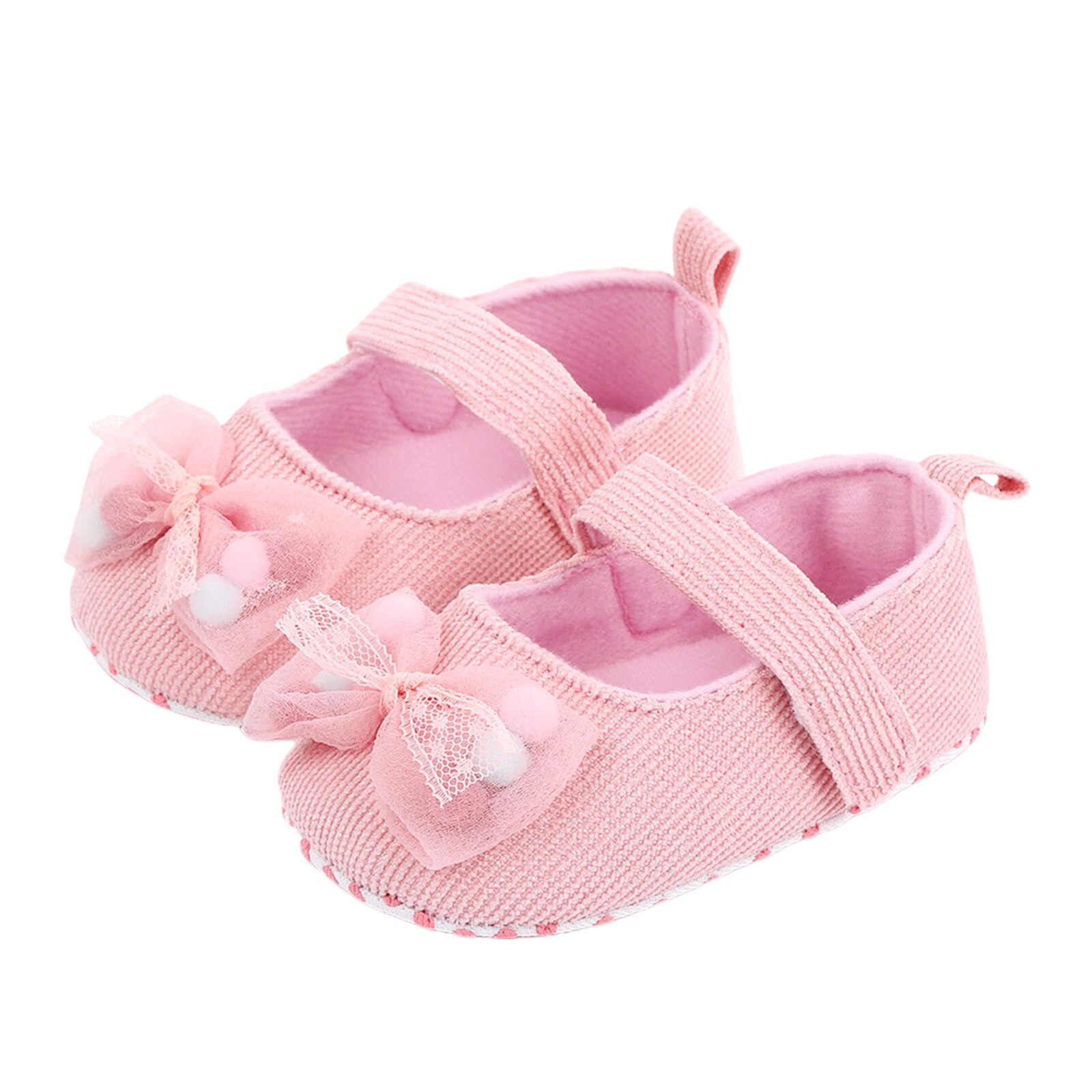 Girl's Solid Princess Shoes Soft Anti-Slip Flats Sole Baby Shoes with Bowknot Decoration 0-18M Baby First Walkers Shoes