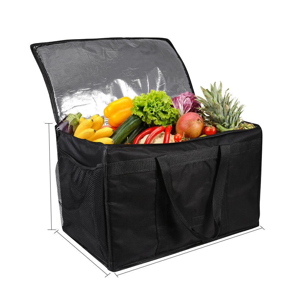 Elastic Band Grid Preserved Shopping Box Bags Large Premium Handles Reinforced Bottom Insulated Food Cooler Bags (58* 35* 38CM)