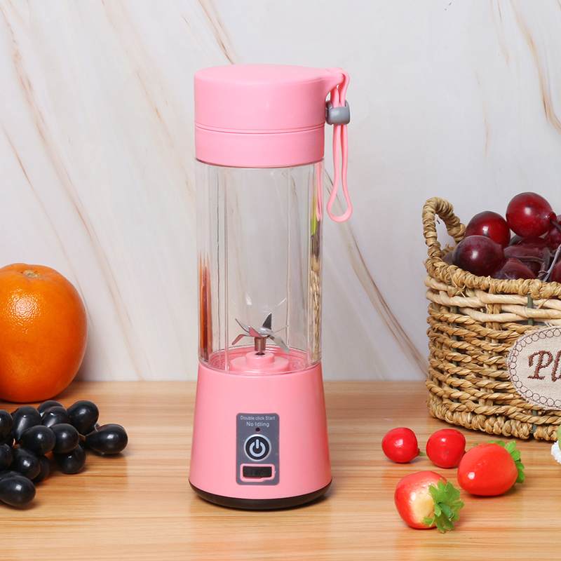 Batidora eléctrica portátil, batidora, botella Usb, Mini batidora de alimentos de frutas, Extractor, fabricante de alimentos, batidora, taza: Rosa / 4 blades