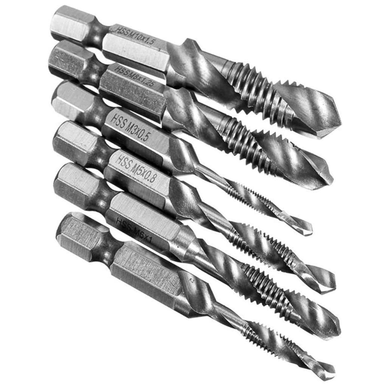 6pcs M3-M10 Screw Tap Drill Bits HSS Taps Countersink Deburr Set Metric Hex