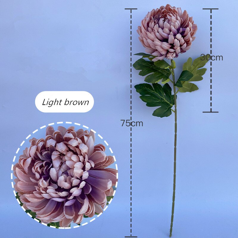 Grote Enkele Chrysant Land Stijl Woonkamer Bloemstuk Kunstbloemen Bruiloft Schieten Props Decor Bloemen: Light brown