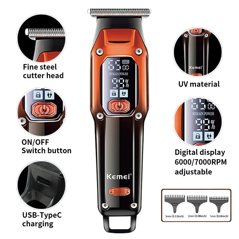 Kemei Hair Trimmer Hair Clipper Barber Trimmer Electric Shaver Hair Cutting Machine Rechargeable Trimmer Men KM-658