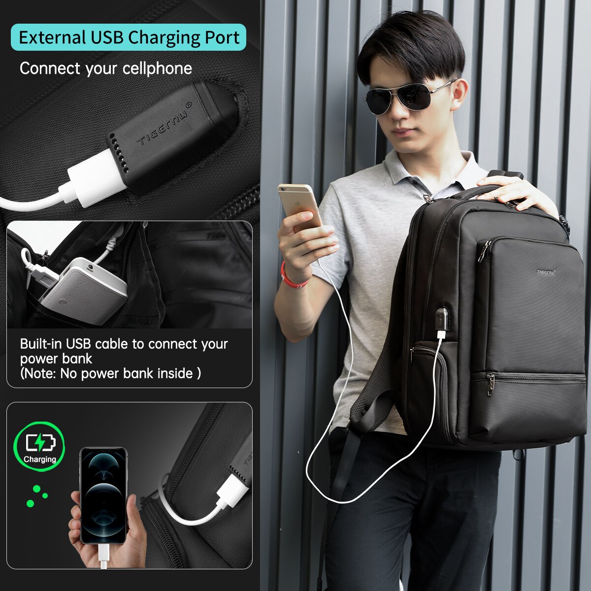 Tigernu Anti theft 15.6&quot;Laptop USB Charging Women Backpack Waterproof Travel Solid Mochila Women Large Capacity Schoolbag Female