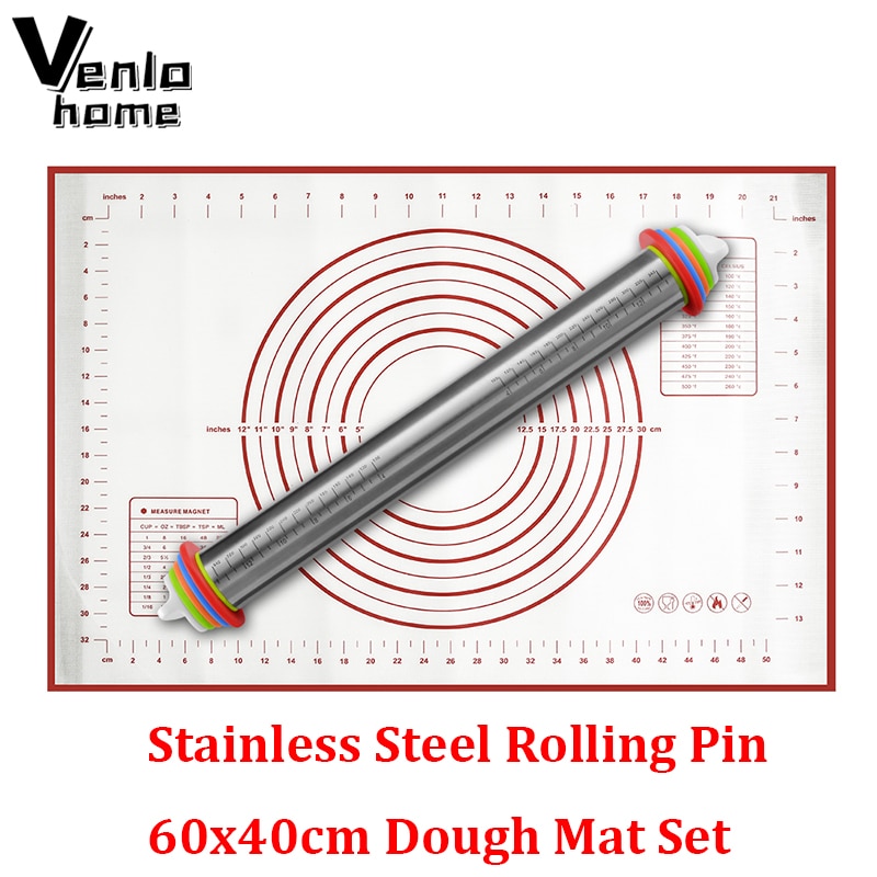 Adjustable Stainless Steel Rolling Pin Dough Mat Dough Roller 4 Removable Adjustable Thickness Rings Pizza Pastry Pie Baking