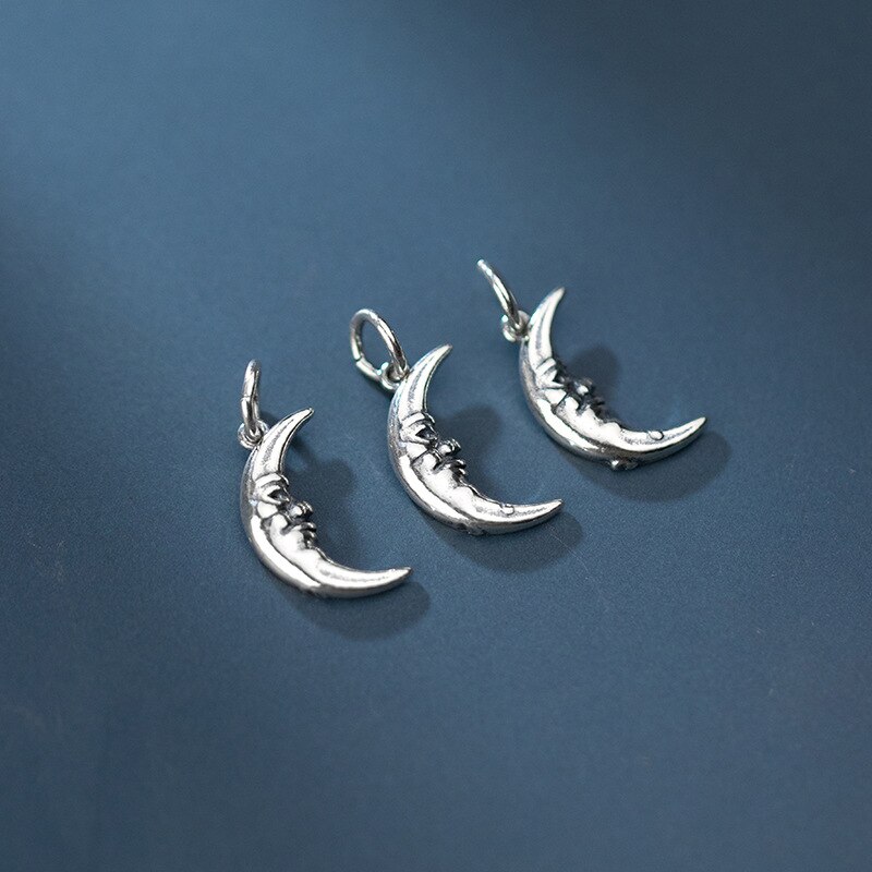 925 Sterling Silver Antique Craftwork Moon Charms Women Men Handmade Decorations Silver Dangle Pendant DIY Jewelry Make