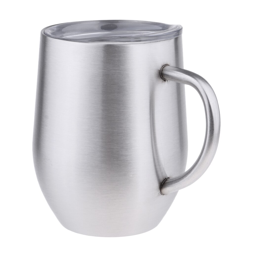 12oz Insulated Mug With Handle Coffee Cup Stainless Steel Double Wall: Silver