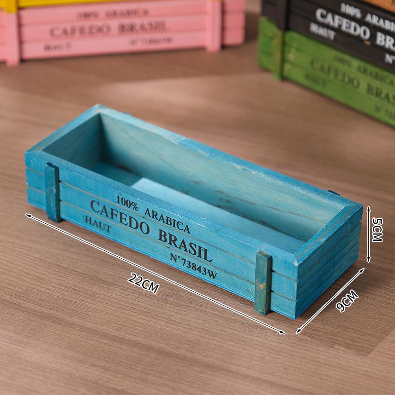 Retro Garden Plant Pot Vintage Wooden Storage Box For Sundries Stationery Pen Box Succulents Flower Pots Balcony Home Decoration: Red