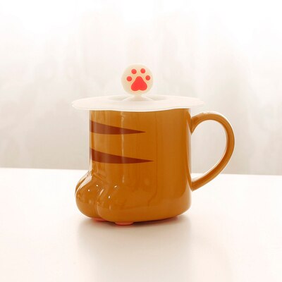 Coffee Mug Ceramic Cat Paw Ceramic Drinking Cup with Lid Milk Mugs Breakfast Oatmeal Cup Cartoon C Cup Caneca: B