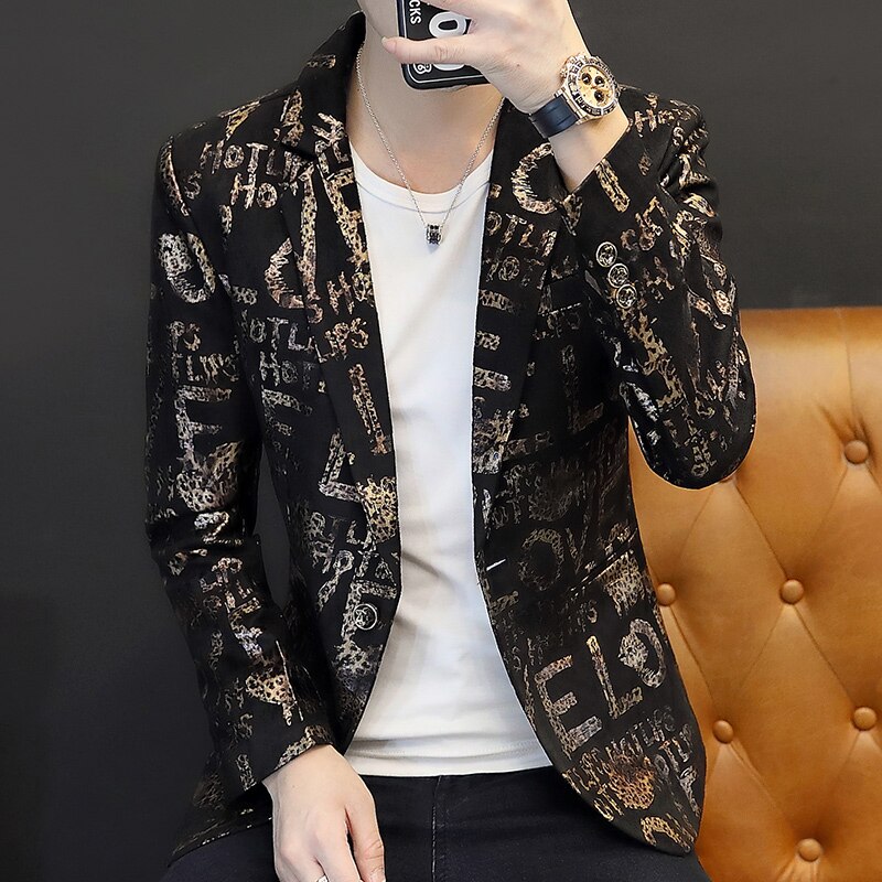 Vinterdress herre blazer stilig trykt slim fit tilpassede design blazerjakke herre casual traje lentejuelas herredresser  jj60xx: B / Xxxl