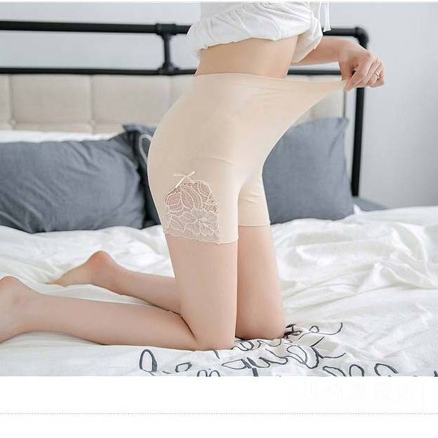 Kvinder sikkerhedsshorts bukser sømløse nylon trusser med høj talje bomuld skridt sømløse anti tømte boyshorts bukser piger slankende: Elfenben
