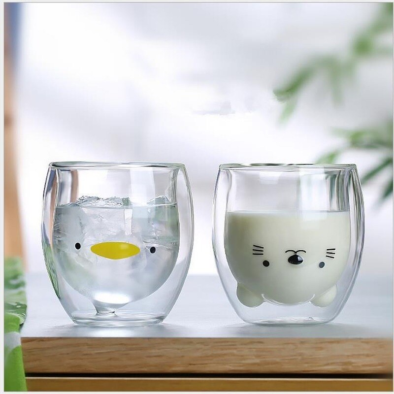 Søt bjørn dobbeltlags kaffekrus dobbelt glass kopp kartong dyr melk glass dame søt jul  wf109