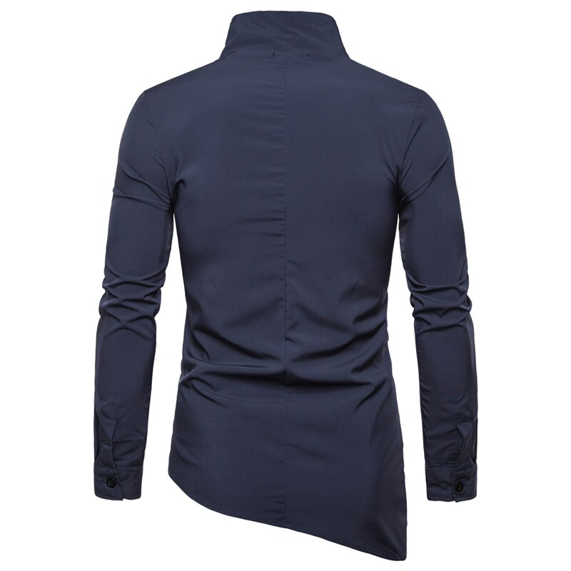 Lente Herfst Mannen Met Lange Mouwen Shirts High Street Tij Hoge Hals Shirt Solid Casual Hip Hop Streetwear Knop shirt Mannen