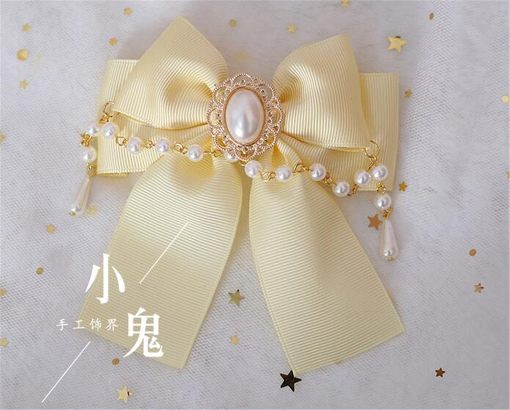 Lolita-épingle à cheveux en chaîne en perles pour femmes, accessoires pour cheveux, Cosplay, avec nœud papillon, Kawaii, accessoires pour cheveux, pince latérale B500: yellow
