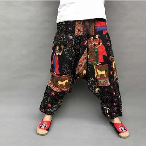 Pantalon femme sarouel Baggy imprimé décontracté Hippie Joggers pantalon croisé pantalon ample Aladdin lanterne jambe large coton lin pantalon Plus: 001