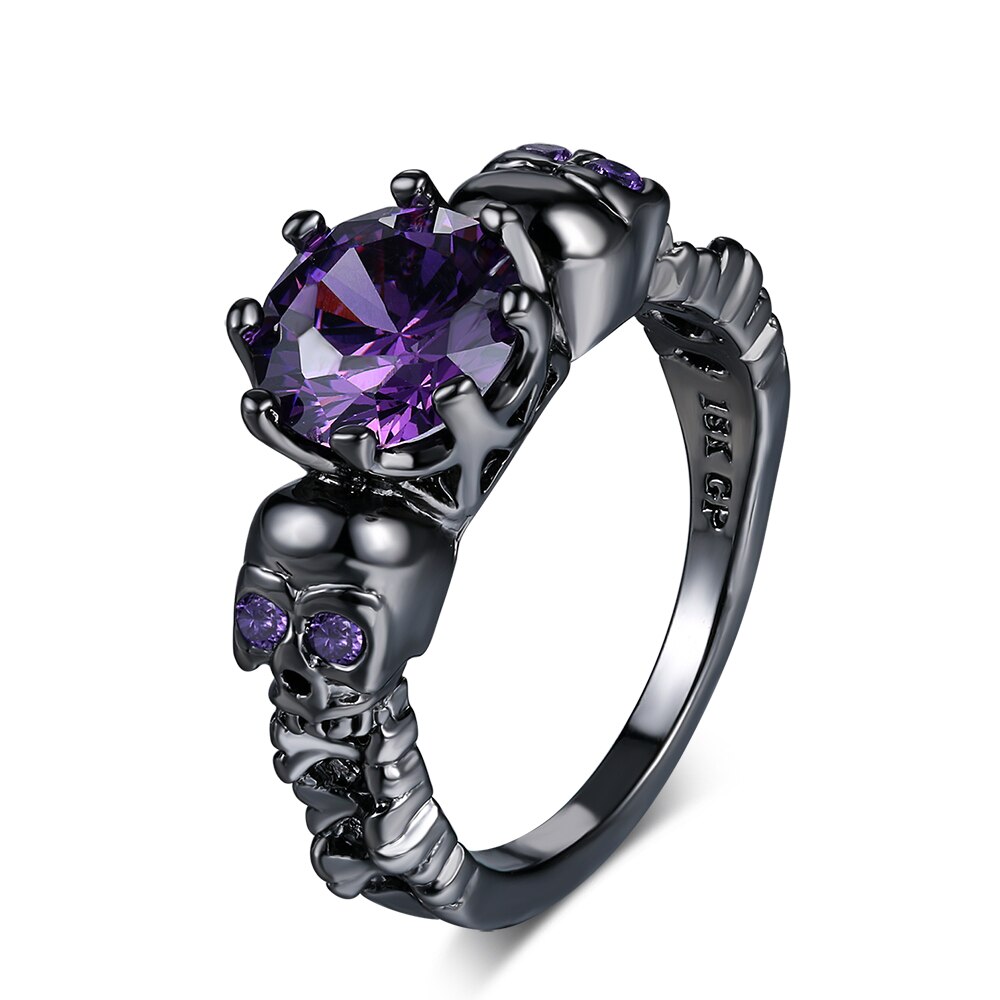 Retro Punk Skull Gothic Ring For Women Men Halloween Goth Black Gold Color Rings Accession Jewelry R523