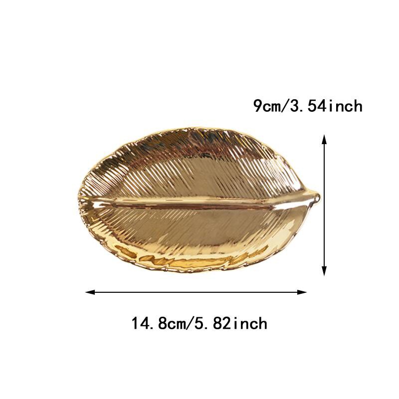 Nordic Ins Gold Leaf Ceramic Storage Tray Gold Leaf Jewelry Tray Dried Fruit Dish Home Decoration