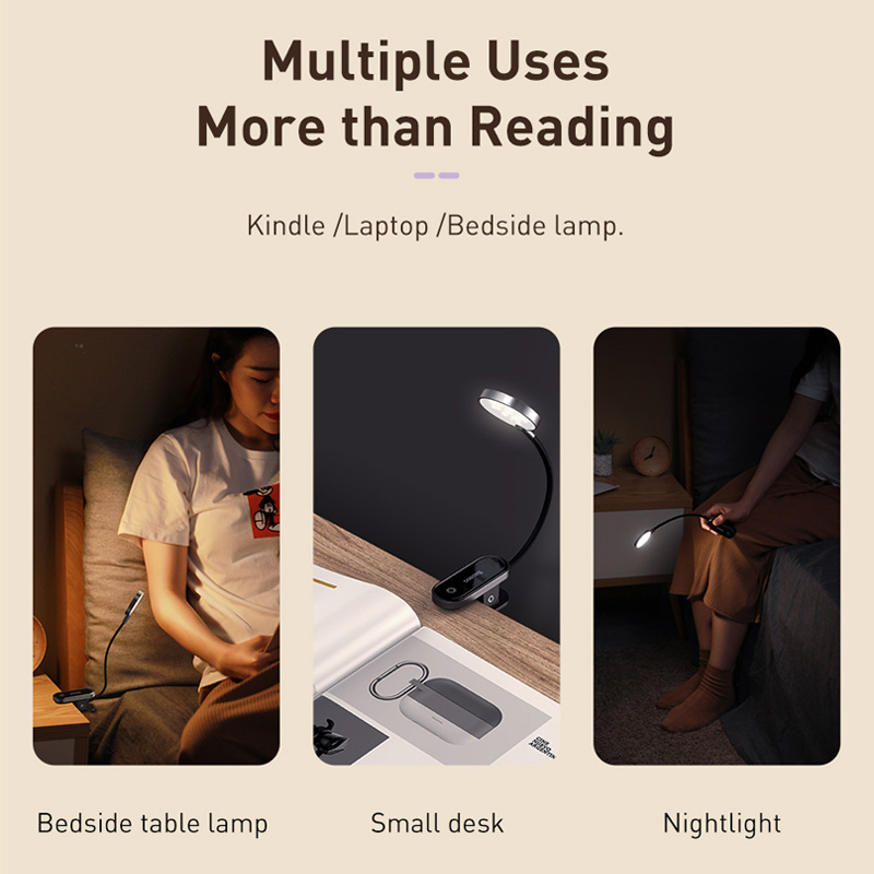 Baseus Usb Oplaadbare Leeslamp Led Clip Tafellamp Traploos Dimbare Draadloze Bureaulamp Touch Led Nachtlampje Laptop Lamp