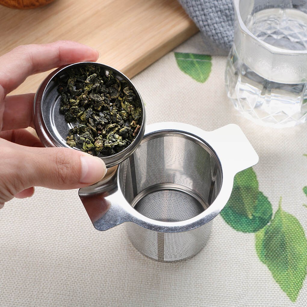 Infusor de té de doble ASA con tapa, filtro de café de malla fina de acero inoxidable, tetera, taza colgante, colador de té de hojas sueltas