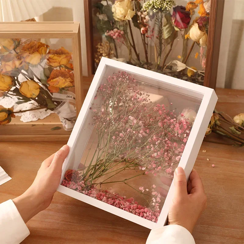 Marco de fotos de madera 3D, soporte para muestras de flores secas hecho a mano, marco de fotos de exhibición hecho a mano, decoración del hogar, profundidad de 3cm: 8 pulgadas / YELLOW