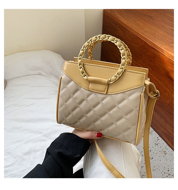 Early Autumn Loop Totes Tide Texture Diamond Lattice Style Big Capacity Single Shoulder crossbody bags for women: yellow