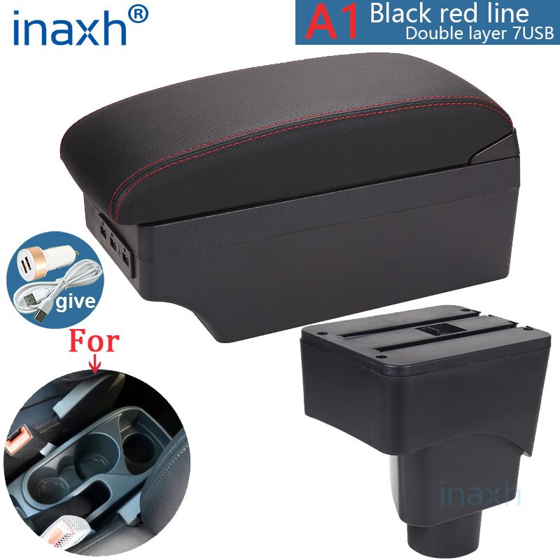 Accoudoir pour FORD EcoSport, pièces de rénovation, boîte de rangement intérieure 3USB, installation Simple, accoudoir de voiture: A1 Black red  7USB