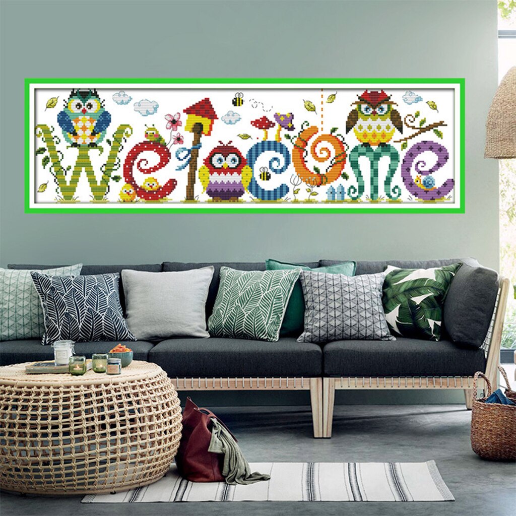 Counted & Stamped Cross Stitch Kit Cartoon Owl Patterns Embroidery Crafts DIY