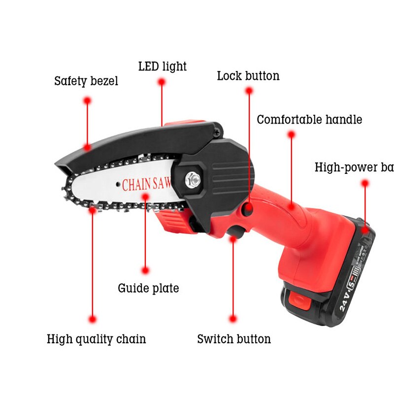 Magnitt Elektrische Kettingzaag 24V 4Inch Verwijderbare Snoeizaag Draagbare Houtbewerking Elektrische Mini Kettingzaag Hout Cutter Elektrische Zagen