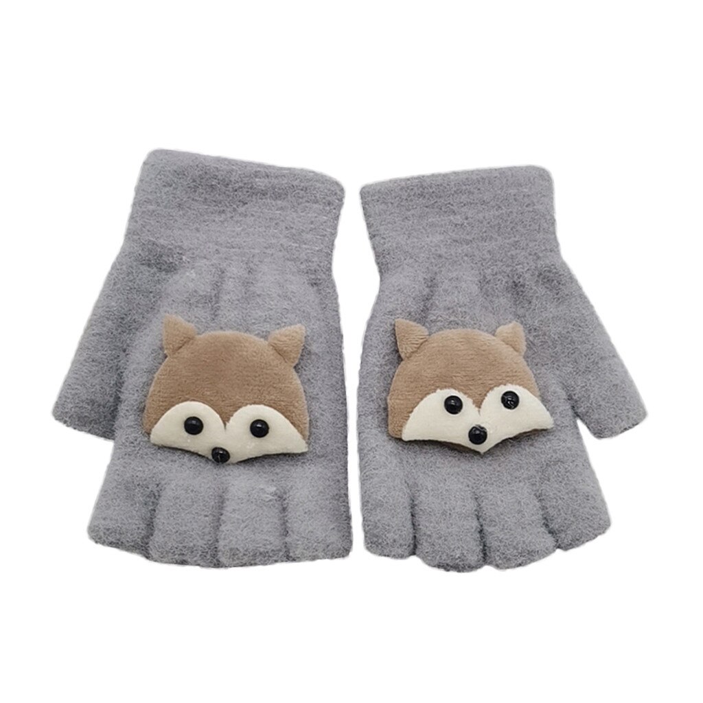 Kids Baby Jongen Meisje Leuke Warm Cartoon Patchwork Half Vinger Vingerloze Wanten Handschoenen Vingerloze Pols Wanten Vrouwelijke Handschoenen: Grijs
