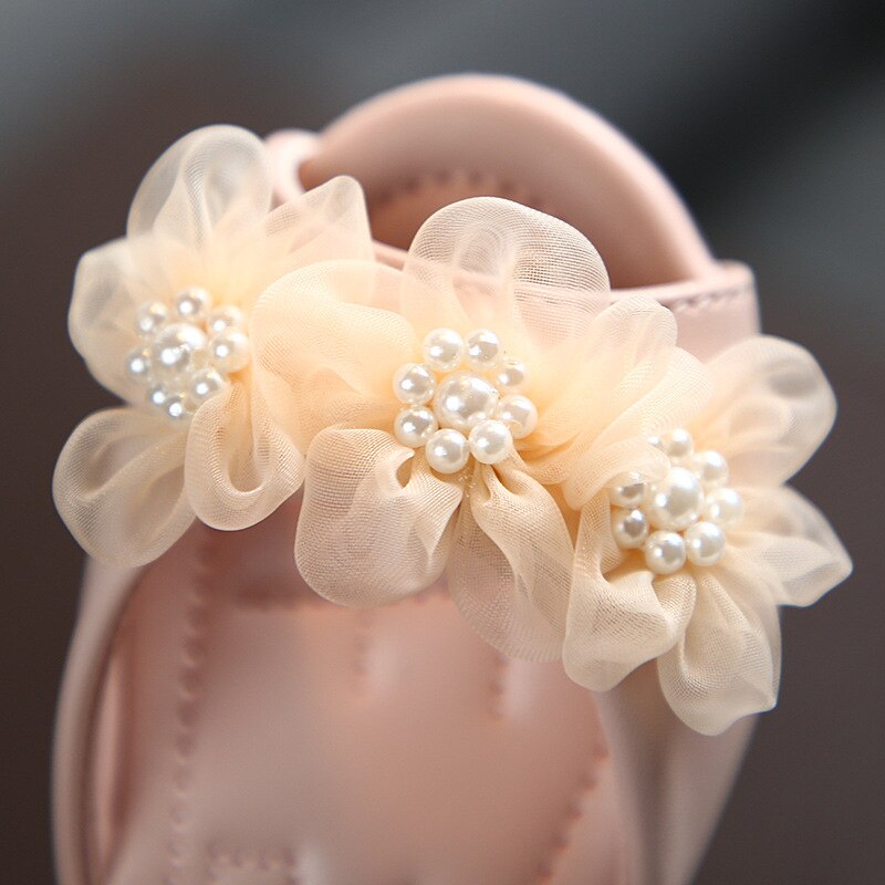 Kids Toddler Baby Shoes Summer Little Children's Flowers With Pearls Open Toe Half Sandals Casual Soft Girls Shallow Lace Flats
