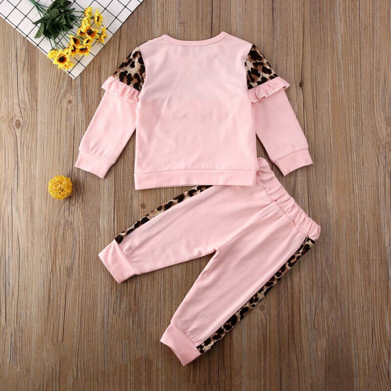 1-6Y Kids Baby Girl Autumn Clothes Sets Long Sleeve Leopard Print Pullover Ruffle Tops Leggings Pants Outfit Set