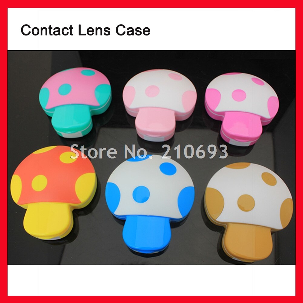 Retail CLC08 Kleurrijke Paddestoel Contact Lens Case Blauw Roze Pruim Geel