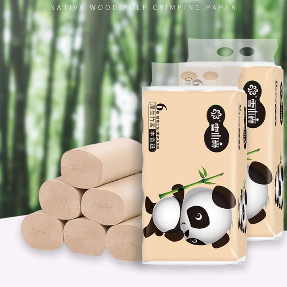 bamboo pulp roll paper 6pcs / bag Household natural bamboo pulp roll paper can be wet water without paper scraps