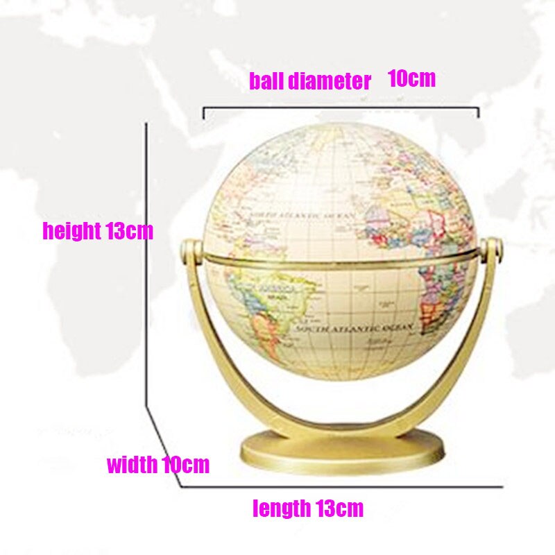 13cm Retro Globe 360 Rotating Earth World Ocean Map Ball Antique Desktop Geography Learning Education Home School Decoration