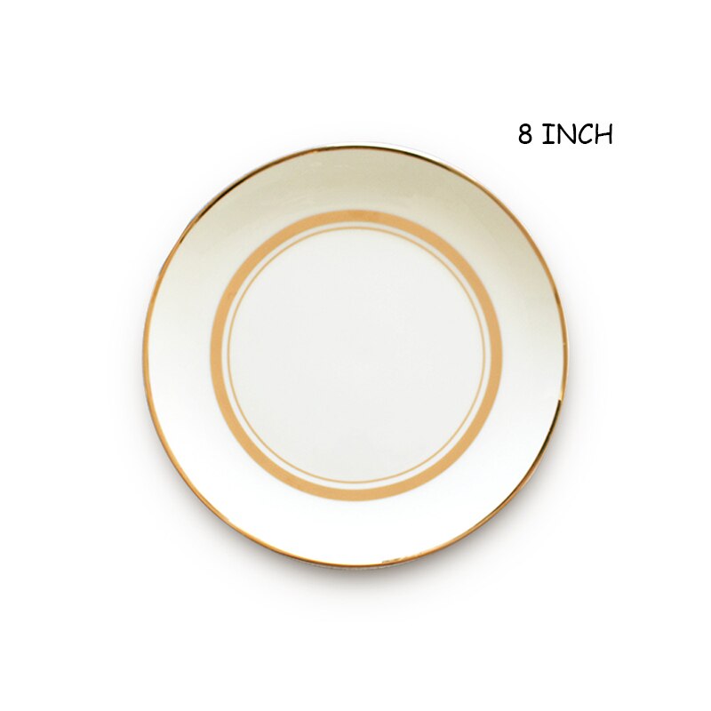 Keramisk tallerken middagsbrett vajillas sirkulær hvitt gull kantplate restaurant servise tallerken servise tallerken biff flat tallerken 1 stk: 8 tommers plate