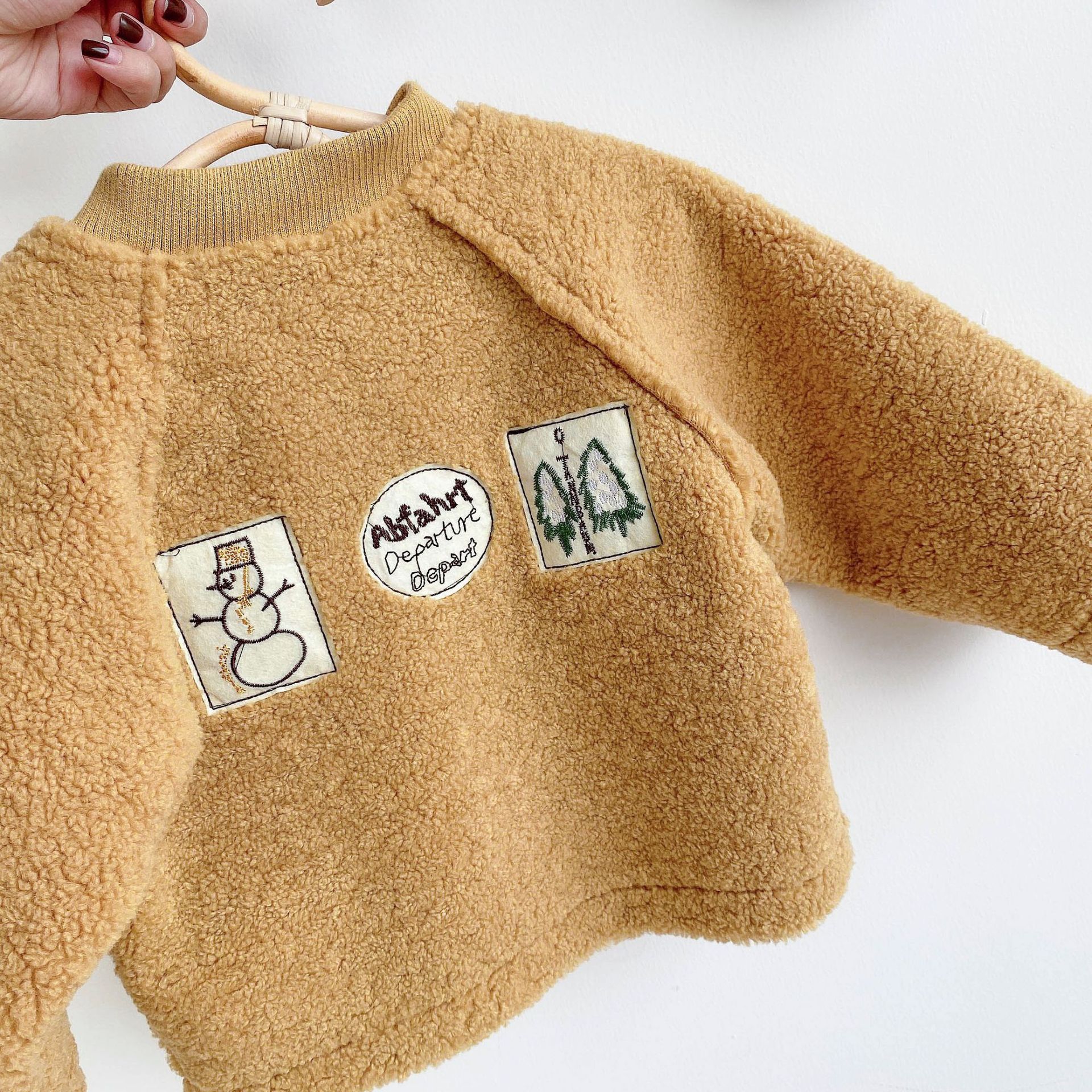 Chaquetas de lana bordadas con dibujos animados para niños, abrigos informales con cuello levantado y cremallera, Otoño Invierno