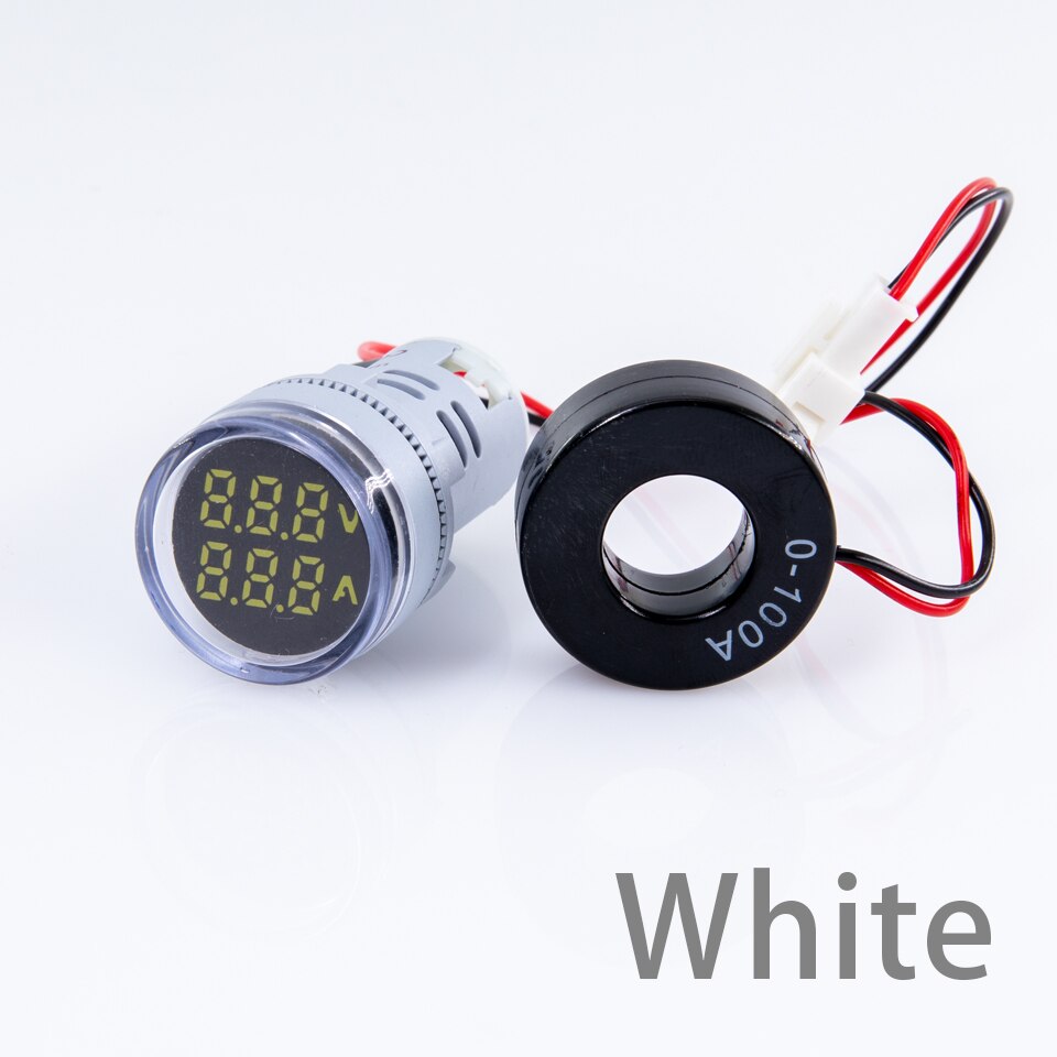 Mini Digitale Voltmeter Amperemeter 22Mm Ronde Ac 50-500V 0-100A Amp Volt Voltage Tester Meter Dual Led indicator Pilot Lamp Licht: WHITE
