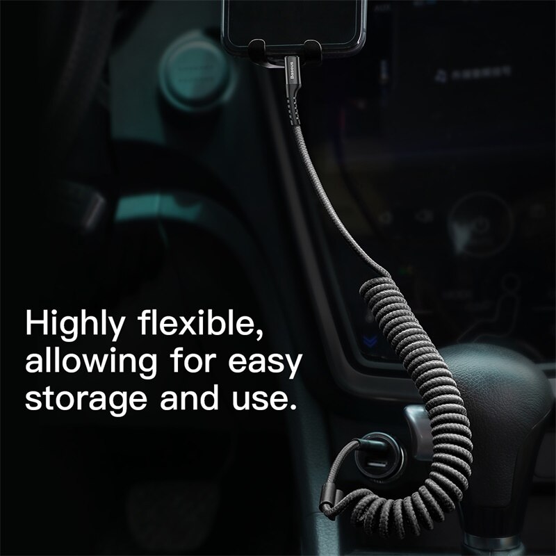 car spring retractable usb cable for iPhone 11 pro xs max xr 8 7 6s plus 5se ipad charger fast charging data for lightning cable