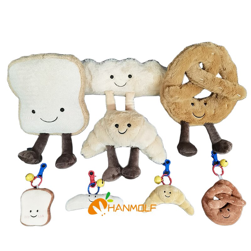 Nette Französisch Toast Pretzel Stangenbrot Croissant Puppe sop Brot Beine Lebensmittel Dekor Glocken Anhänger Schlüssel Ring Schlüssel Kette