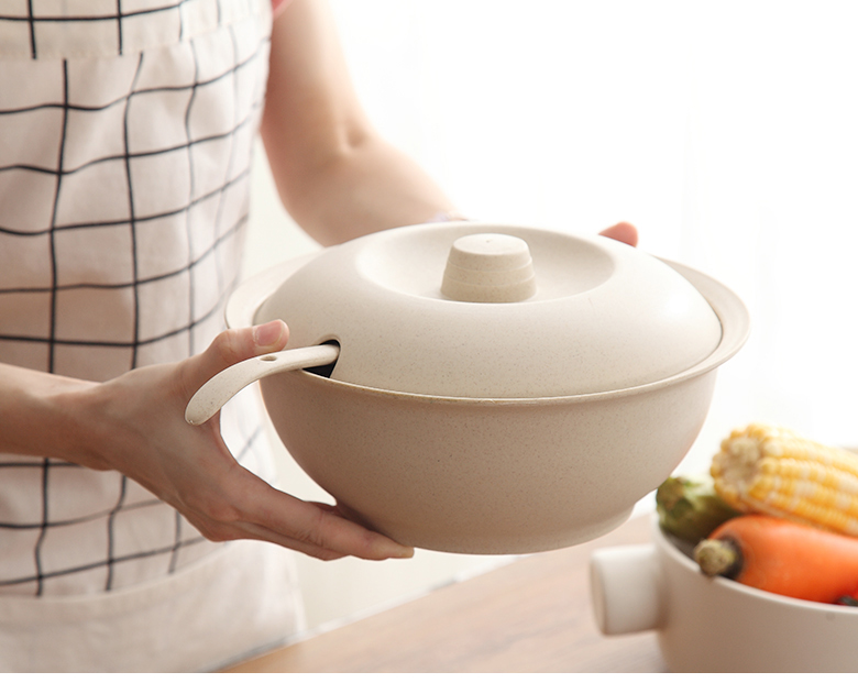 Vaisselle en paille de blé style japonais avec couvercle bol à soupe ménage grand bol à soupe binaural haute température avec couvercle
