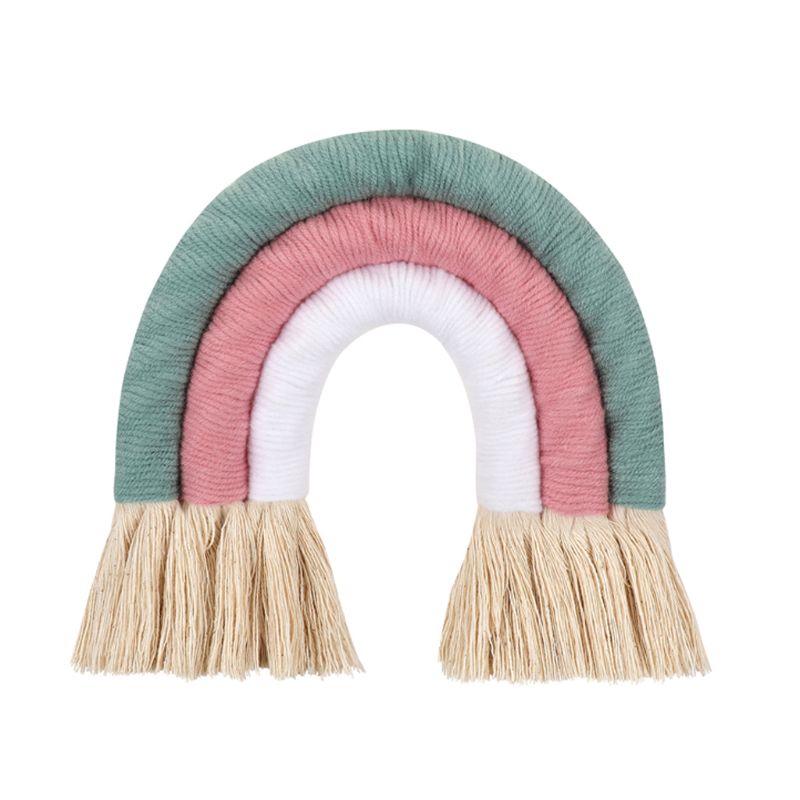 Adorno colgante de pared de arco iris de puntos, tejido hecho a mano, macramé, decoración nórdica para el hogar, guardería, habitación de niños, arte artesanal