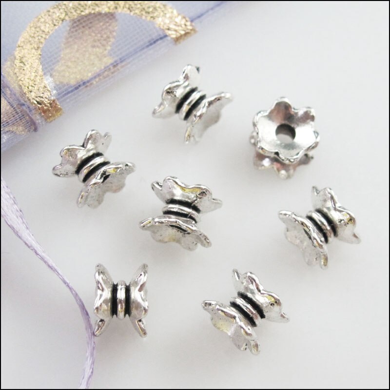 80Pcs Tibetan Silver Color Flower Spacer Beads End Caps Charms 5x7mm