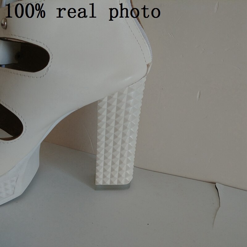 Reave kat dame & #39 ;s sommerstøvler dame platform firkantet højhælet gladiator kryds bundet peep toe stor størrelse sort hvid  a700