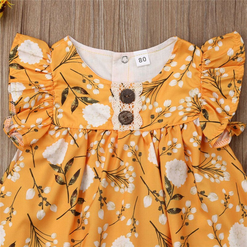 Baby pige kjole sommer børn piger fest blomst print bryllupskjoler piger flæse kjole bomuld sundress afslappet piger kjoler