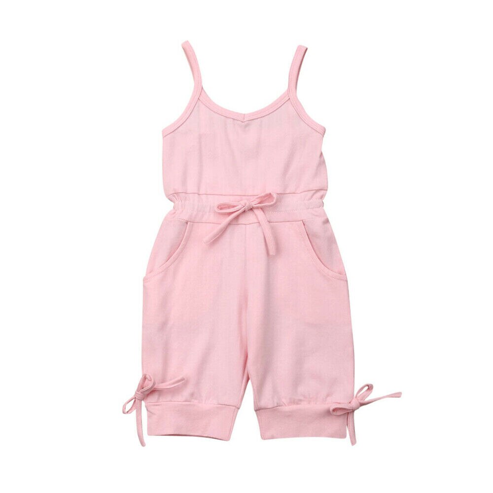 Barboteuse sans manches pour enfants, vêtements d'été pour bébés filles de 1 à 6 ans, couleur unie, salopette sans manches, combinaisons courtes: Rose / 5T