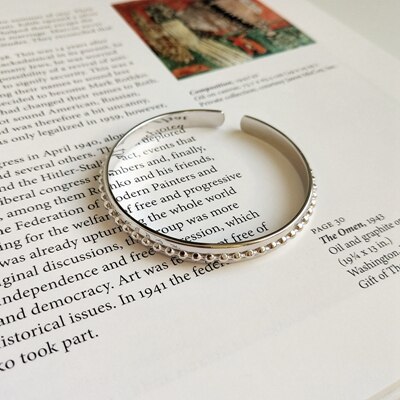 LouLeur 925 Sterling silber neue Konvexen runde perle offene armreif Industrielle Wind Original armreifen für frauen Festival schmuck: Default Title