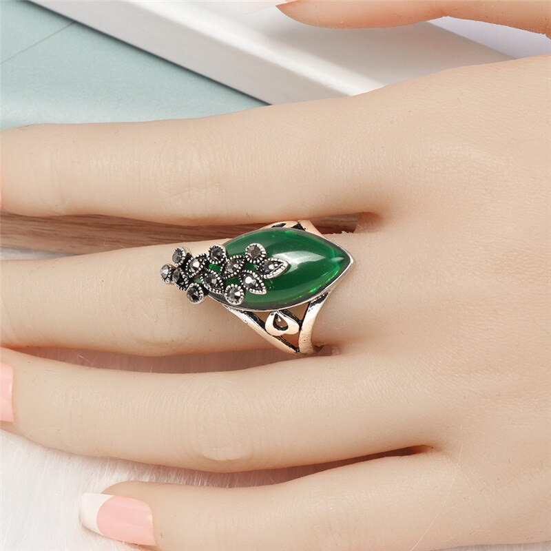 Jahrgang Oval Grün Zirkon Ethnische Ringe Für Frauen Zubehör groß Ringe Schwarz Kristall Partei Ring Damen Weibliche Frauen Hochzeit Ring