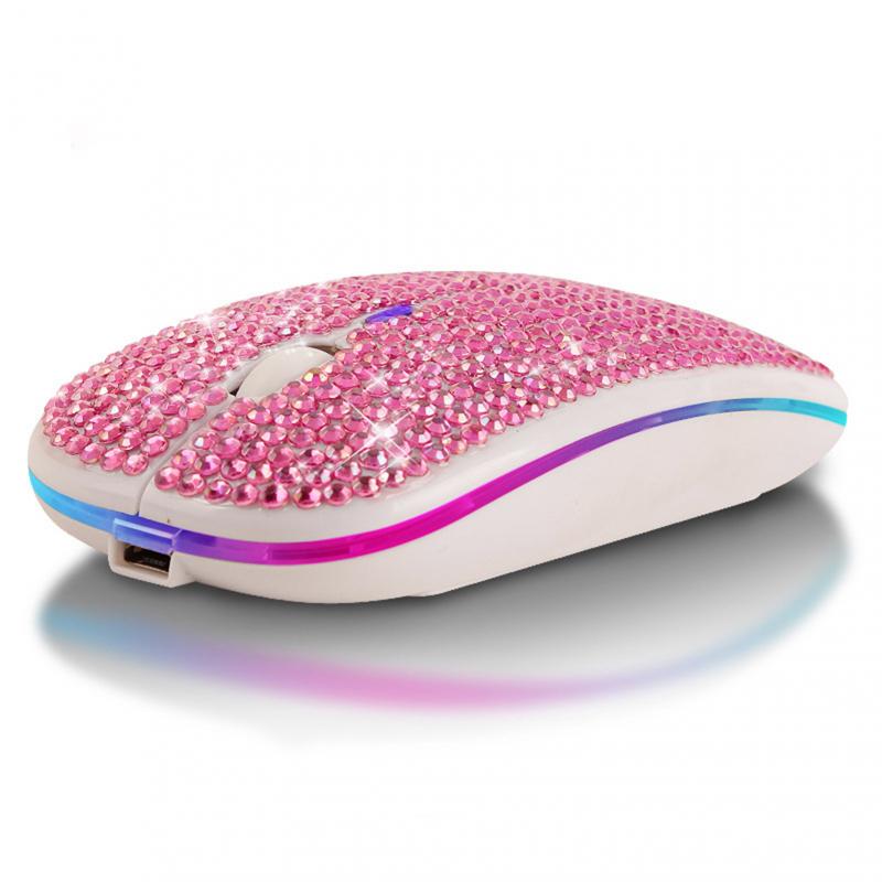 Wireless Bluetooth Silent Mouse 2.4G VML-10 USB Rechargeable RGB Colorful Lights Diamond Shiny Office Mouses Mini USB Receiver: pink