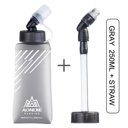 AONIJIE-botella de agua plegable SD21 Frasco blando, 250ml, 420ml, hidratación, vejiga de agua para correr, Maratón, ciclismo, senderismo: 2PCS 250ml y pajita