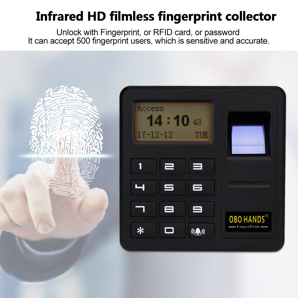 Fingeraftryk adgangskontrolsystem biometrisk rfid tastatur kortlæser døråbner standalone adgangskontrol 125 khz  / 13.56 mhz