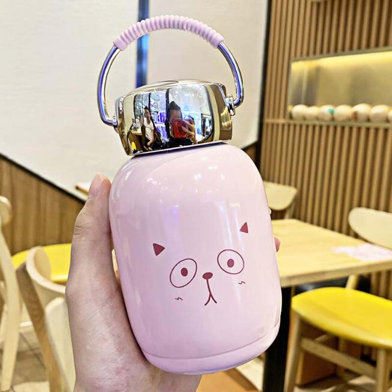 Taza térmica de 230ml para niño y niña, botella térmica para agua, taza térmica bonita de acero inoxidable, termo de estudiante, taza con asa: Rosa